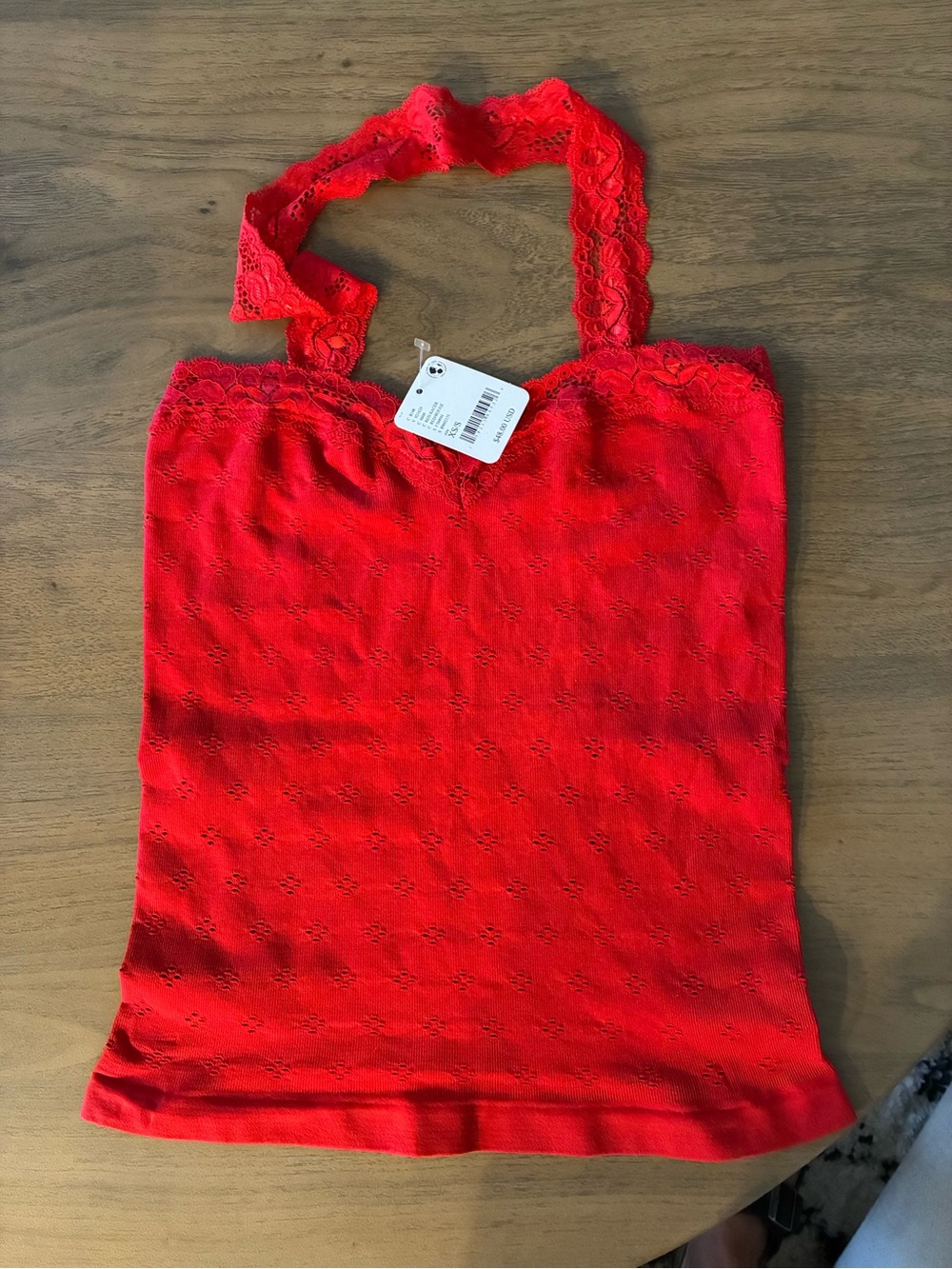Free People Red Lace Trim Halter Camisole